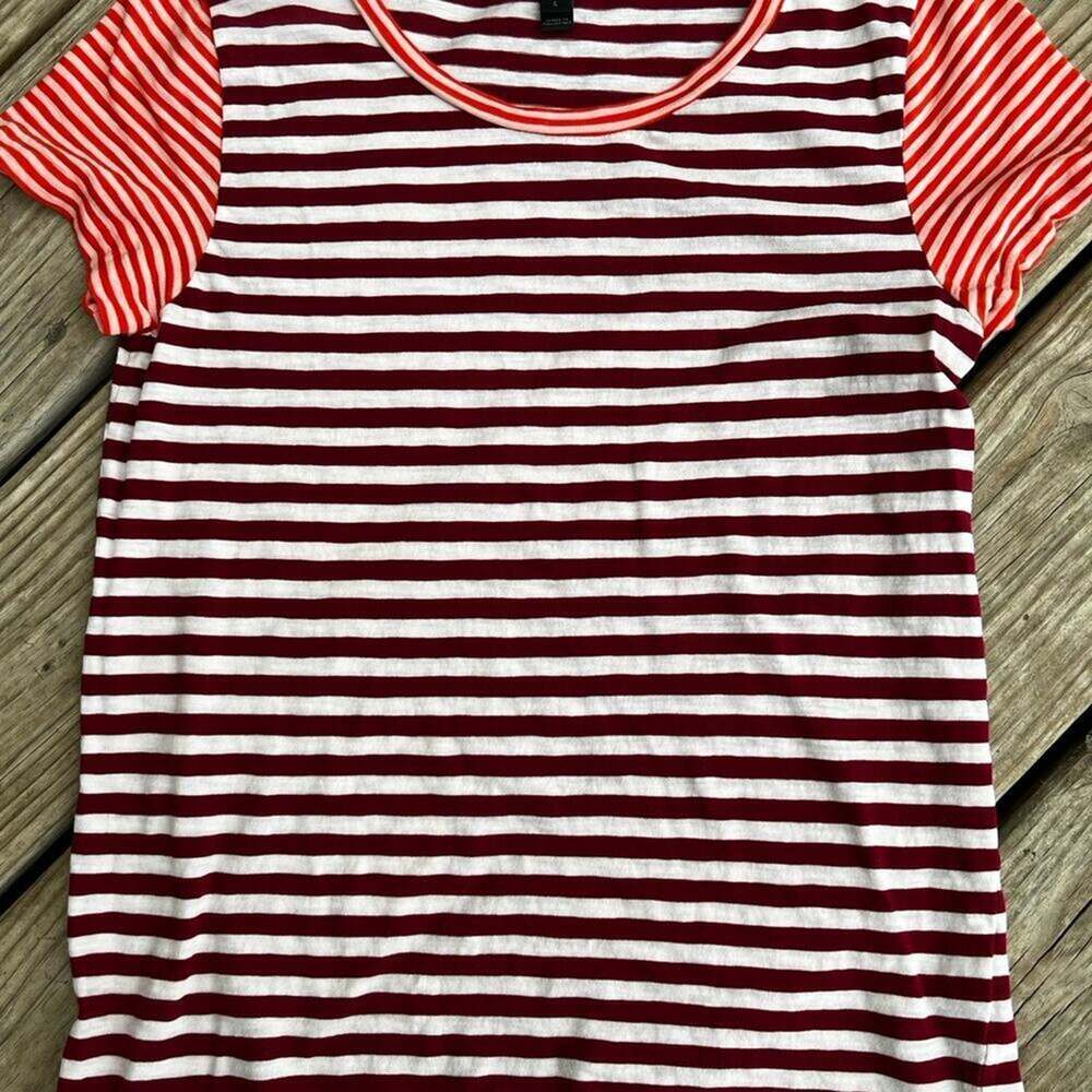 J. Crew Red Orange Stripe Cotton Short Sleeve T-Shirt, Women's size L